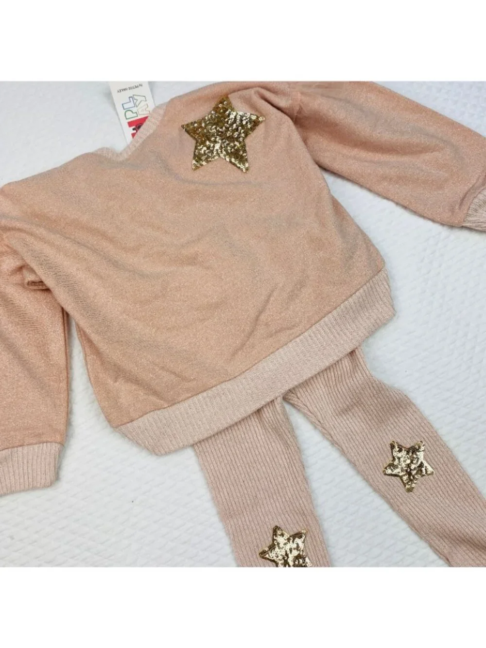 PH Play Star Shirt Pants Set Girls Size 3 Peach Sequin Glittery Long Sleeve